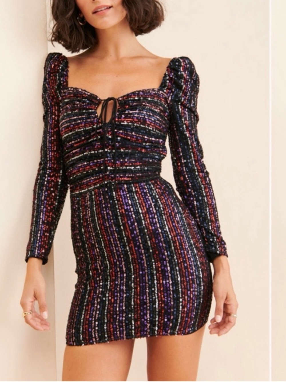 Saylor Multi Didion Sequin Long Sleeve Holiday Mini Dress Size M
